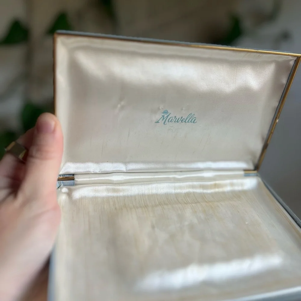 Vintage Marvella Light Blue Jewelry Box | 1950s Satin Necklace Case | MCM